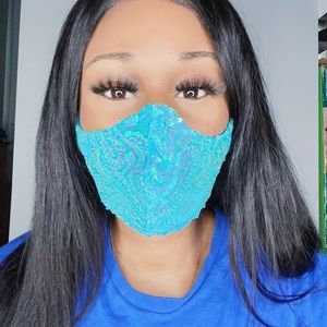 Turquoise Sequin Face Mask • Never Worn